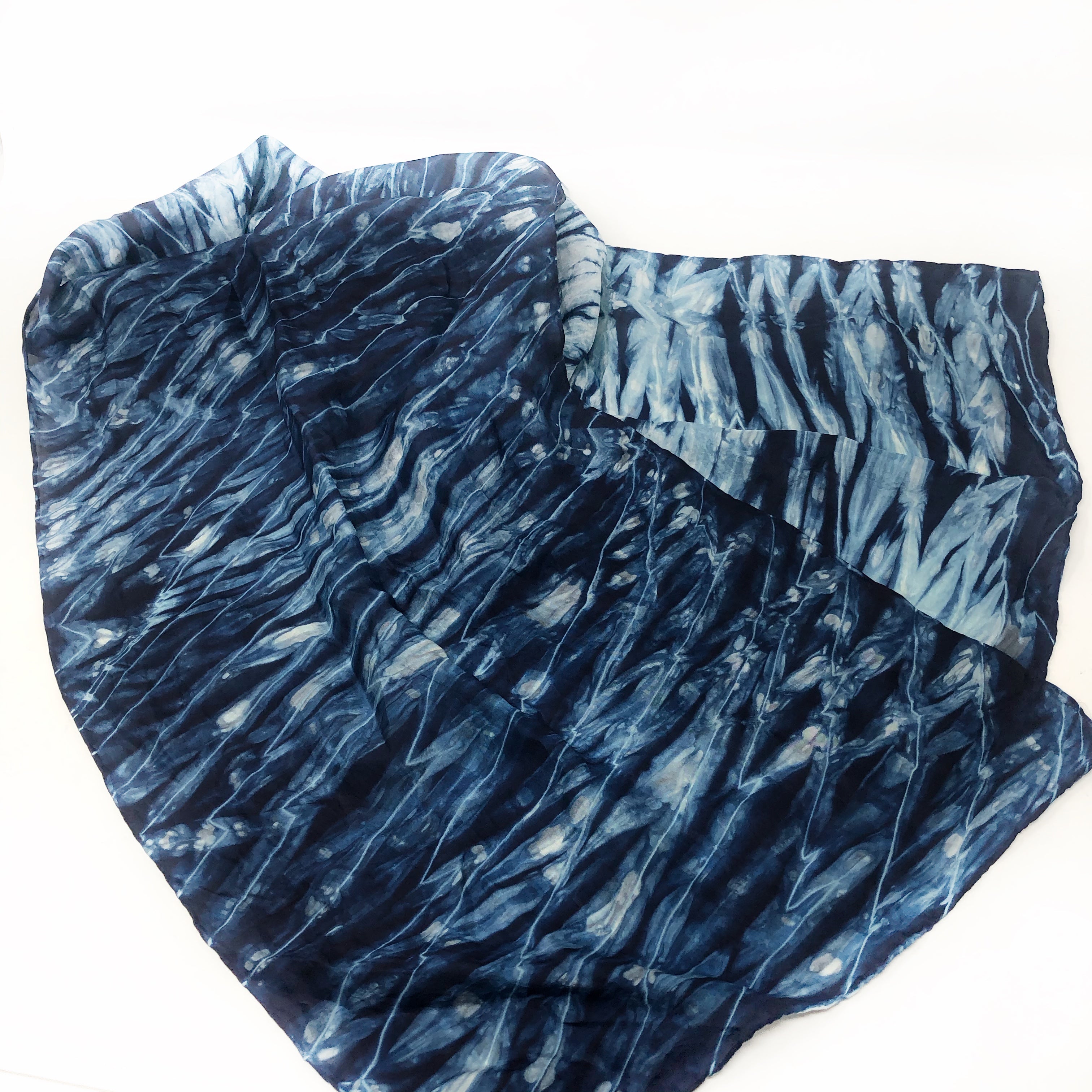 Habotai Silk Scarf - Shibori - Indigo plant dyed